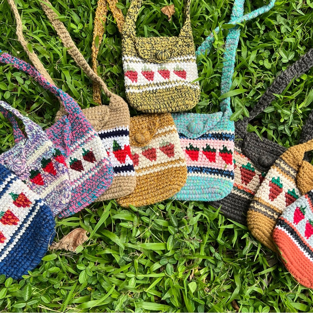 Strawberries Crochet Purse Bag Crossbody Shoulder Bag Handmade Market Bag